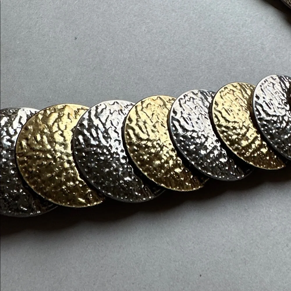 Vintage Gold Silver Tone Circle Belt Womens S/M 70’s stretchy Metallic Disco